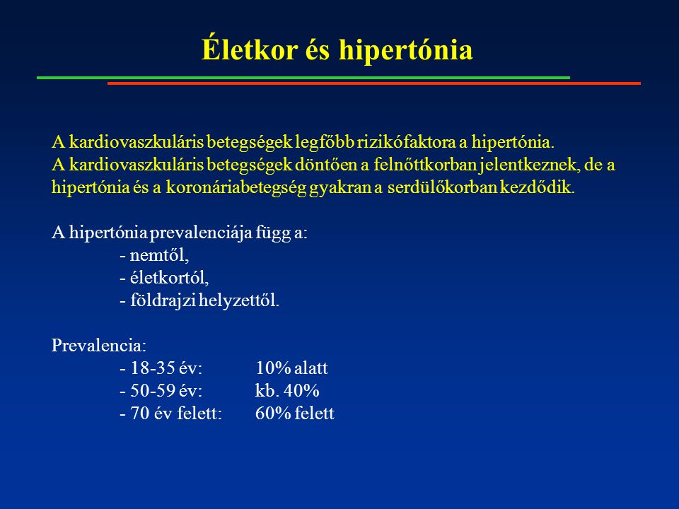 Életkor és hipertónia A kardiovaszkuláris betegségek legfőbb rizikófaktora a hipertónia.