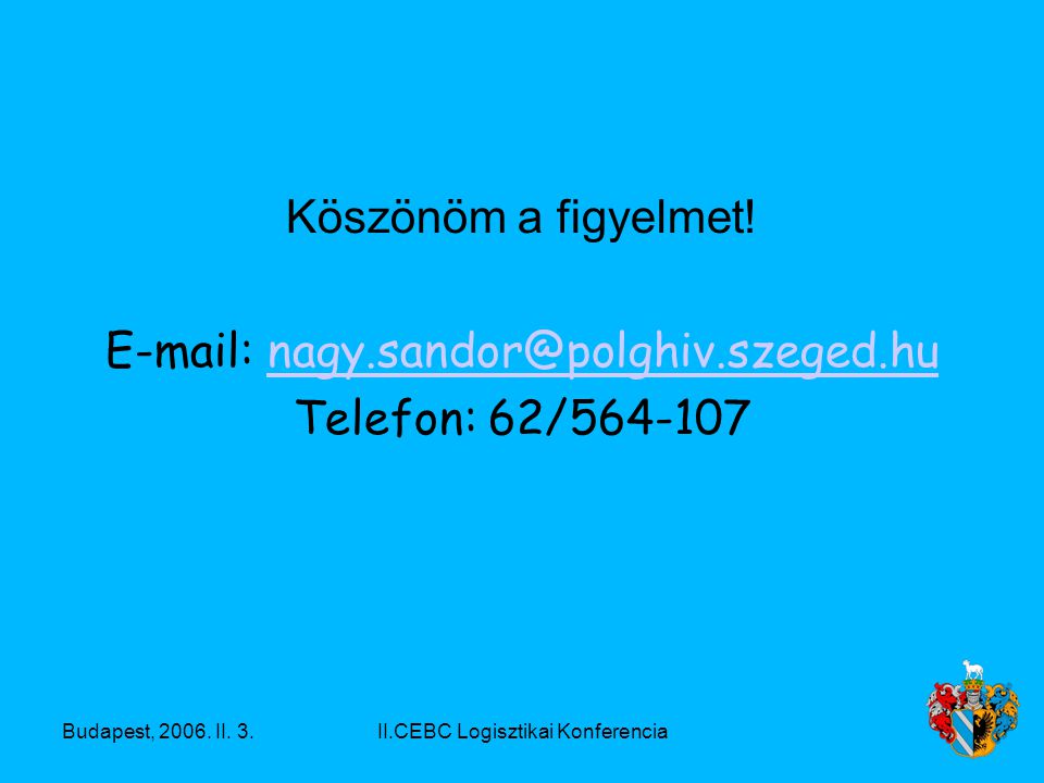 Budapest, II. 3.II.CEBC Logisztikai Konferencia Köszönöm a figyelmet.