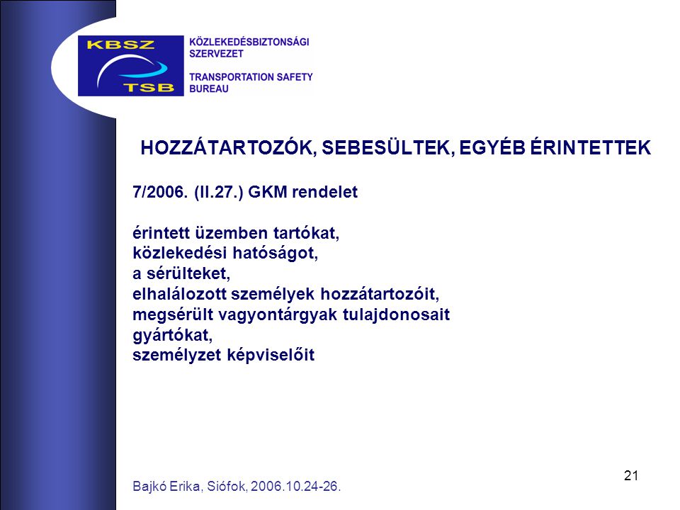 21 Bajkó Erika, Siófok, HOZZÁTARTOZÓK, SEBESÜLTEK, EGYÉB ÉRINTETTEK 7/2006.