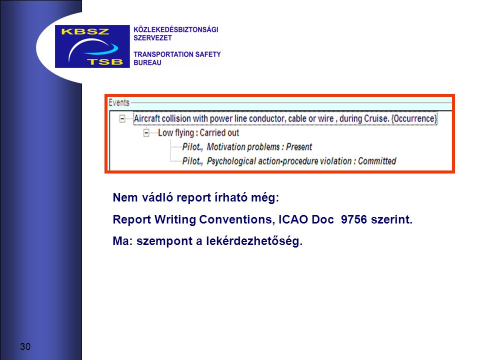 30 Nem vádló report írható még: Report Writing Conventions, ICAO Doc 9756 szerint.