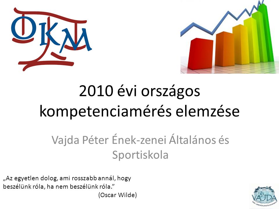 2010 évi országos kompetenciamérés elemzése Vajda Péter Ének-zenei Általános és Sportiskola „Az egyetlen dolog, ami rosszabb annál, hogy beszélünk róla, ha nem beszélünk róla. (Oscar Wilde)