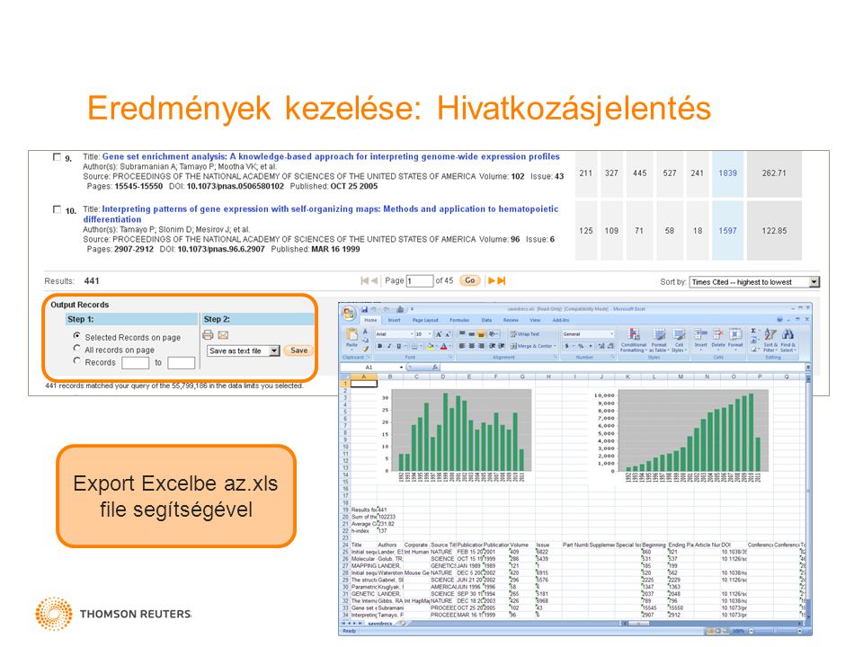 Eredmények kezelése: Hivatkozásjelentés Export Excelbe az.xls file segítségével