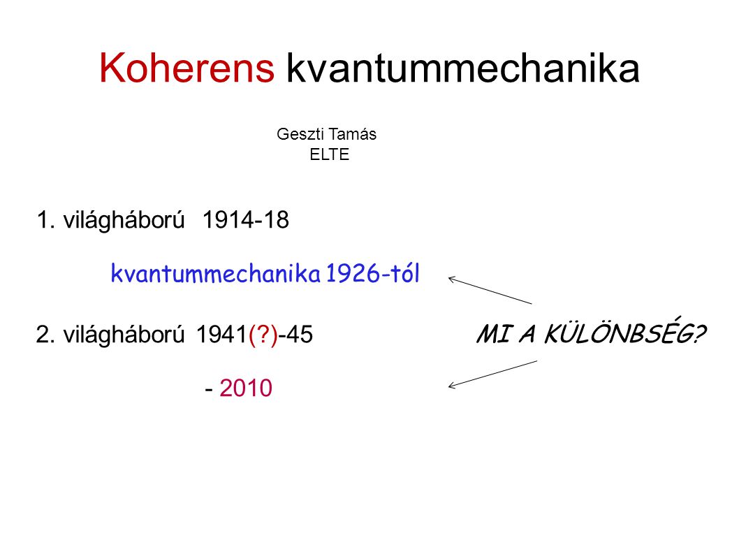 Koherens kvantummechanika 1. világháború kvantummechanika 1926-tól 2.