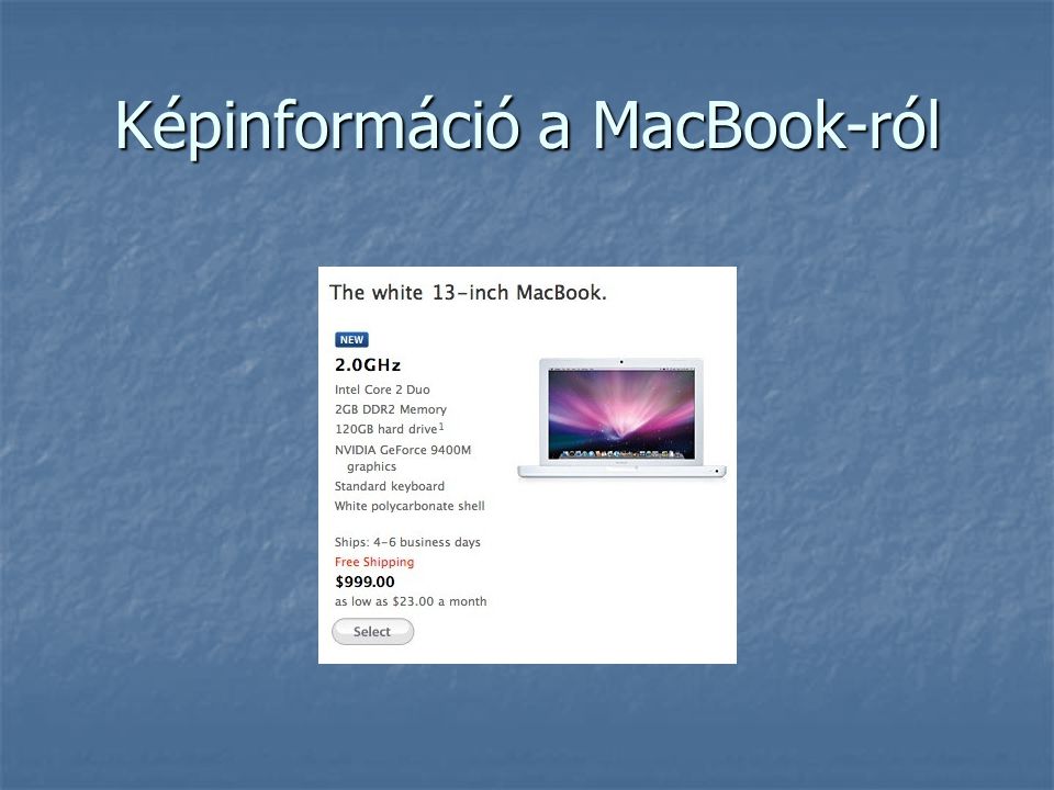 Képinformáció a MacBook-ról