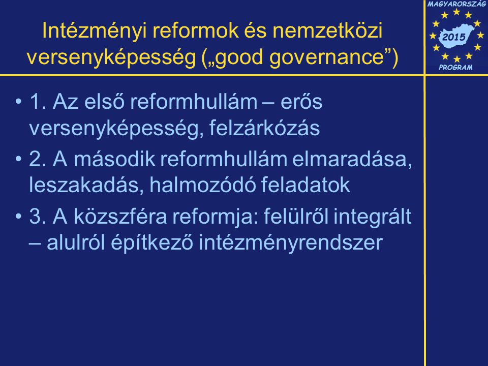 Intézményi reformok és nemzetközi versenyképesség („good governance ) 1.