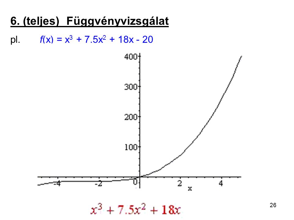 26 6. (teljes) Függvényvizsgálat pl. f(x) = x x x - 20