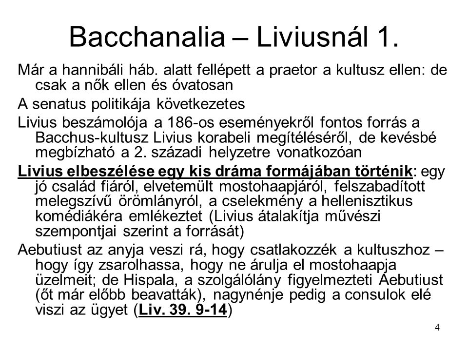 Bacchanalia – Liviusnál 1. Már a hannibáli háb.