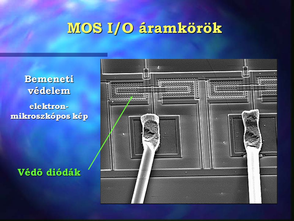 MOS I/O áramkörök Bemeneti védelem elektron- mikroszkópos kép Védõ diódák