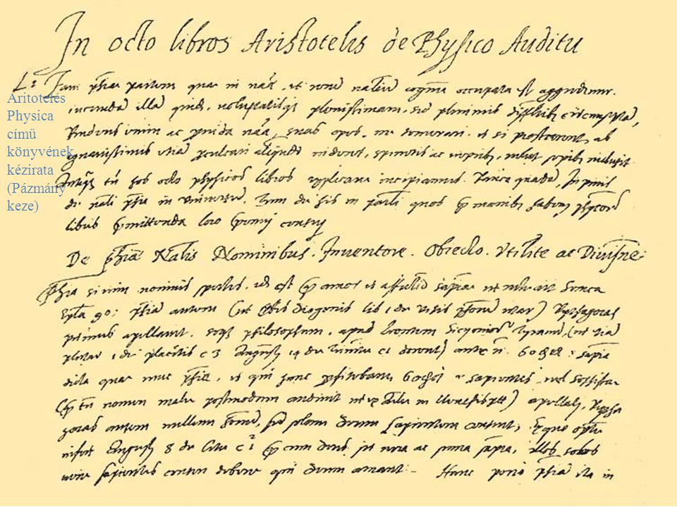 Aritotelés Physica című könyvének kézirata (Pázmány keze)