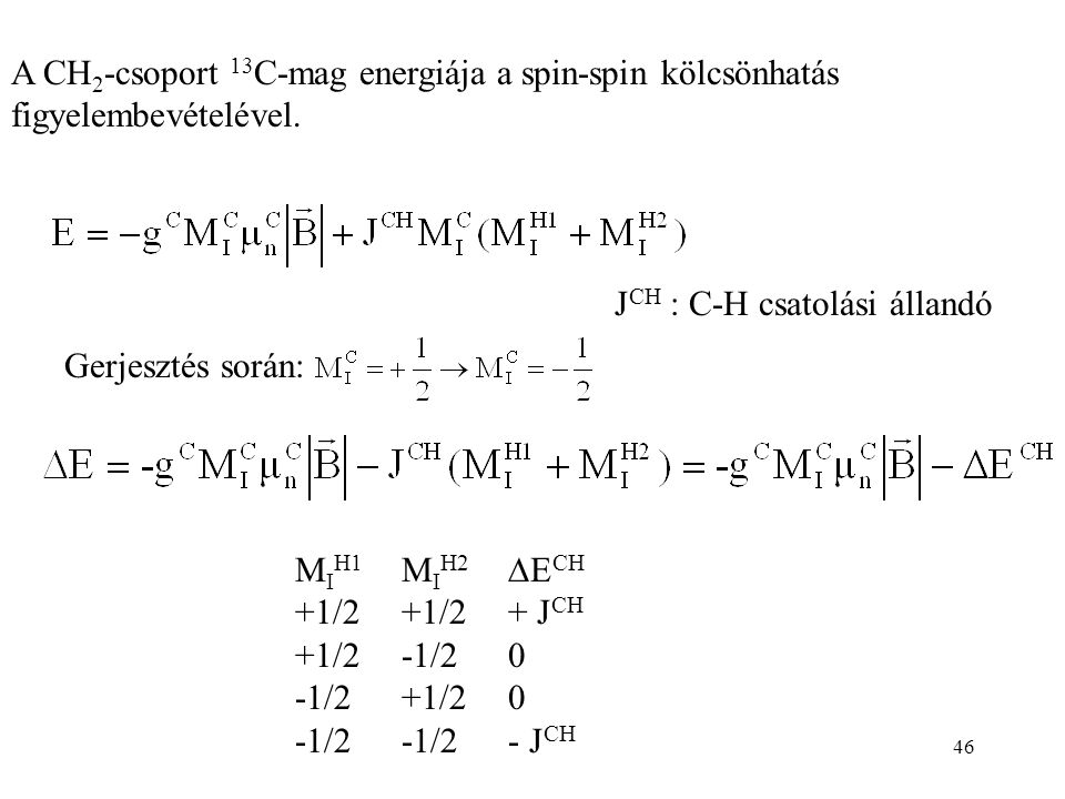 46 A CH 2 -csoport 13 C-mag energiája a spin-spin kölcsönhatás figyelembevételével.