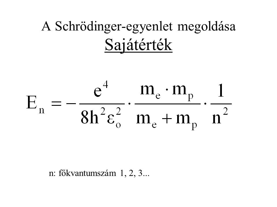 A Schrödinger-egyenlet megoldása Sajátérték n: főkvantumszám 1, 2, 3...