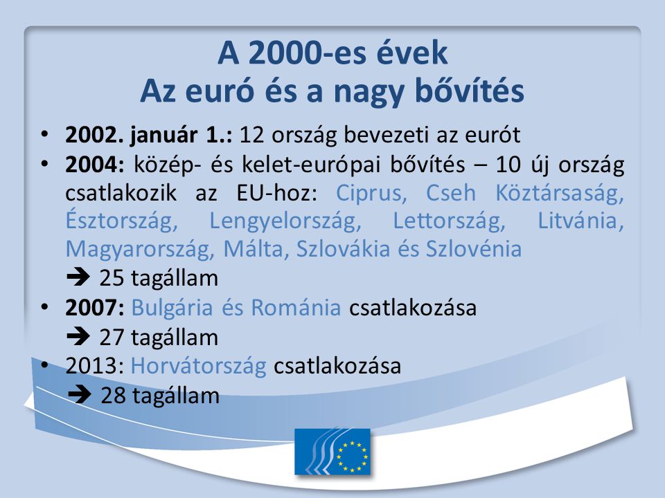 A 2000-es évek Az euró és a nagy bővítés 2002.