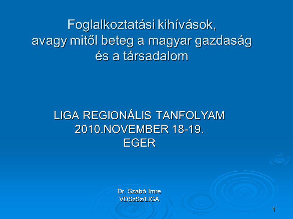 1 Foglalkoztatási kihívások, avagy mitől beteg a magyar gazdaság és a társadalom LIGA REGIONÁLIS TANFOLYAM 2010.NOVEMBER