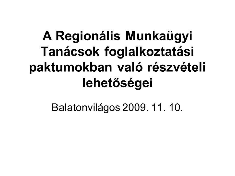 A Regionális Munkaügyi Tanácsok foglalkoztatási paktumokban való részvételi lehetőségei Balatonvilágos 2009.