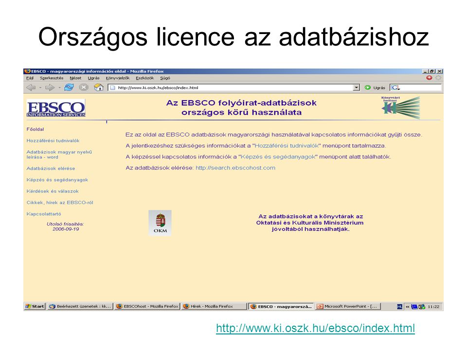 Országos licence az adatbázishoz