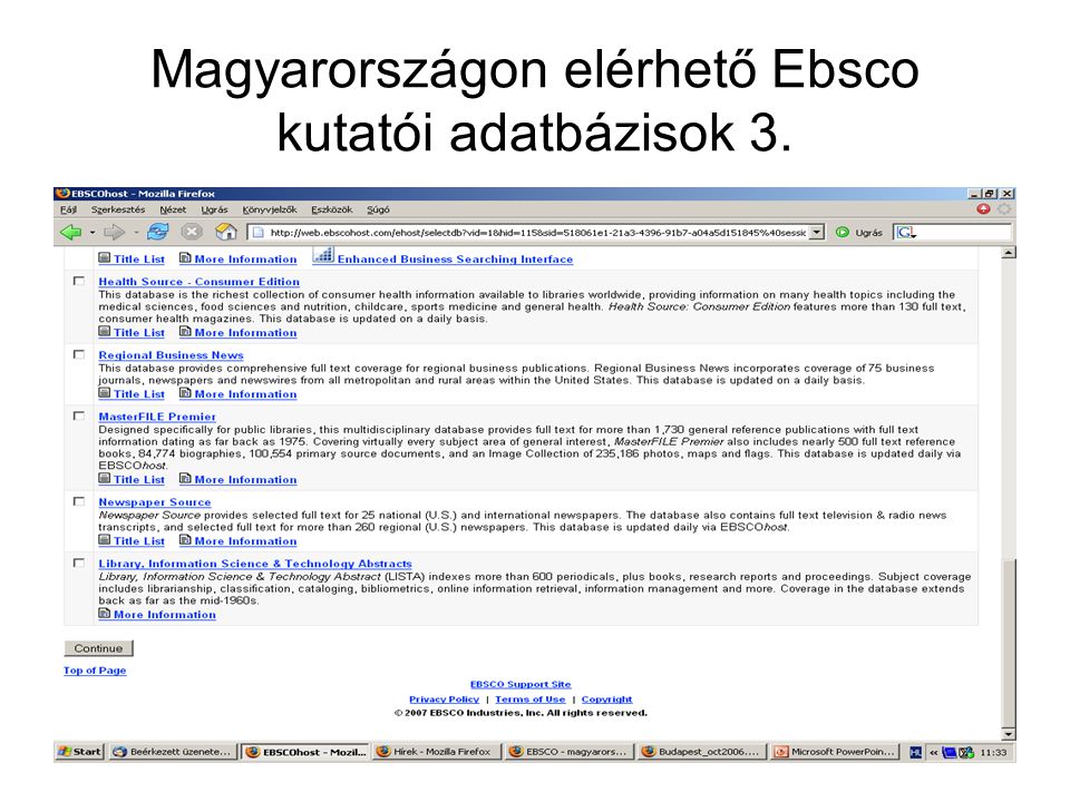 Magyarországon elérhető Ebsco kutatói adatbázisok 3.