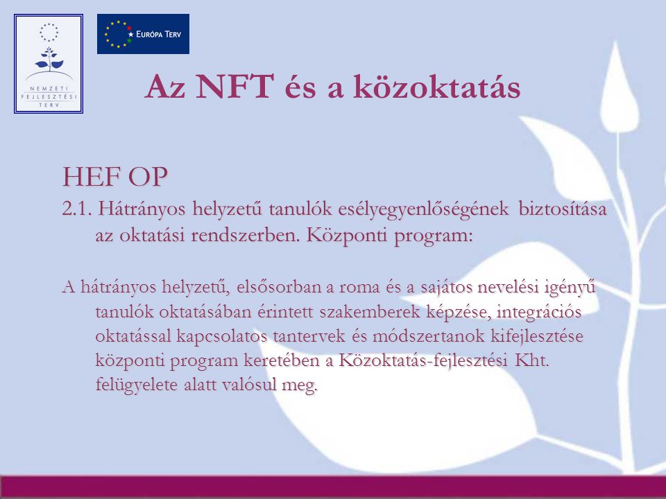 Az NFT és a közoktatás HEF OP 2.1.