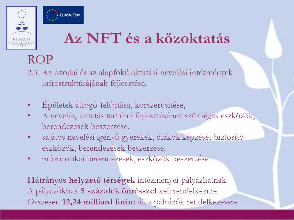 Az NFT és a közoktatás ROP 2.3.