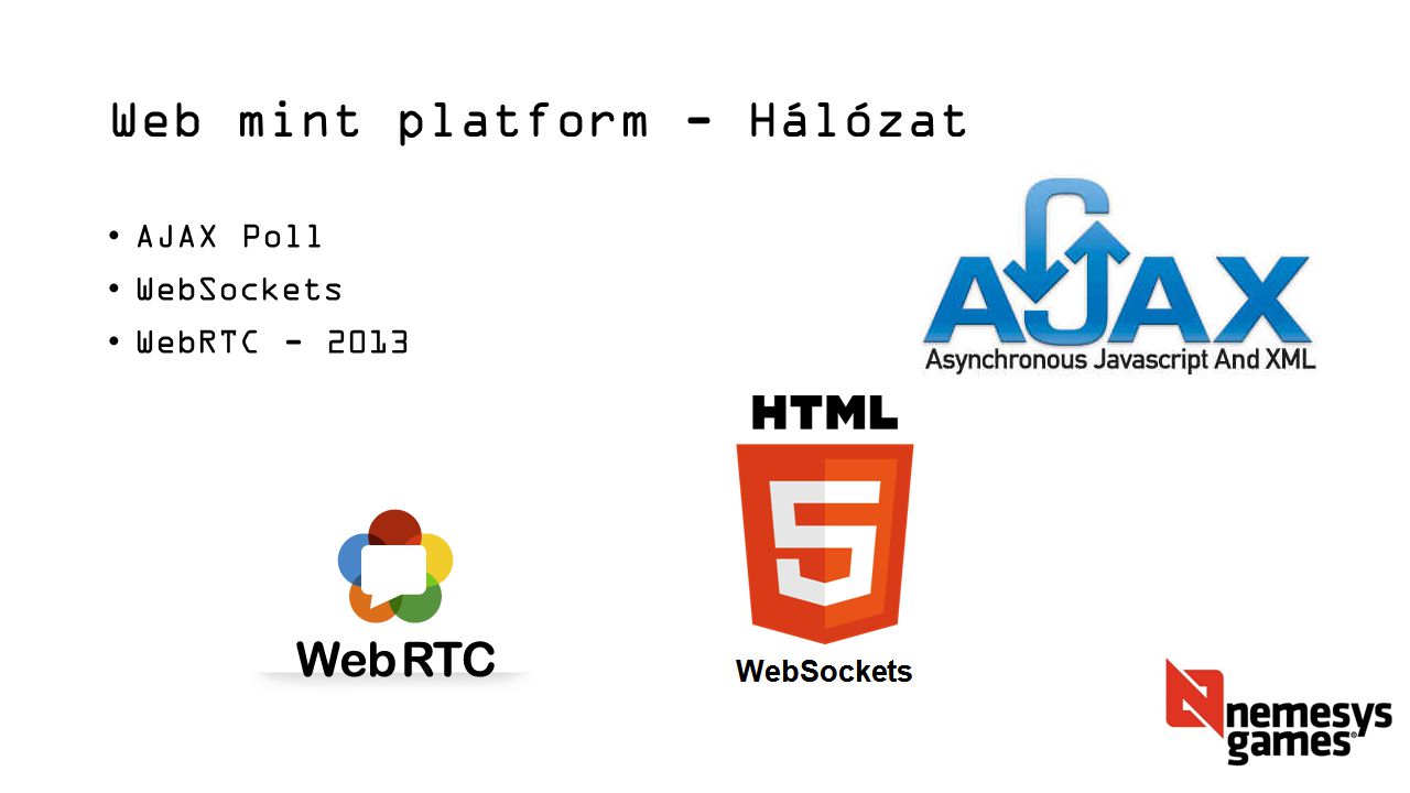 Web mint platform - Hálózat AJAX Poll WebSockets WebRTC